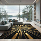 Golden Art Deco Sunburst Geometric Rug