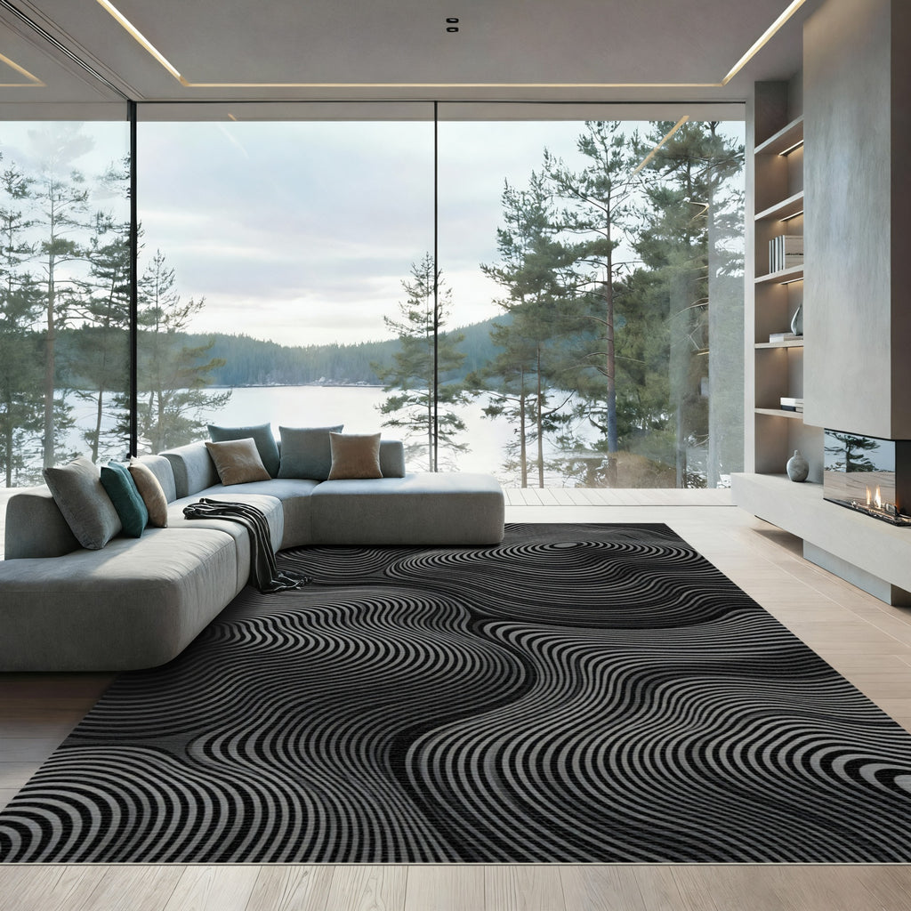 Monochromatic Wavy Contour Lines Rug
