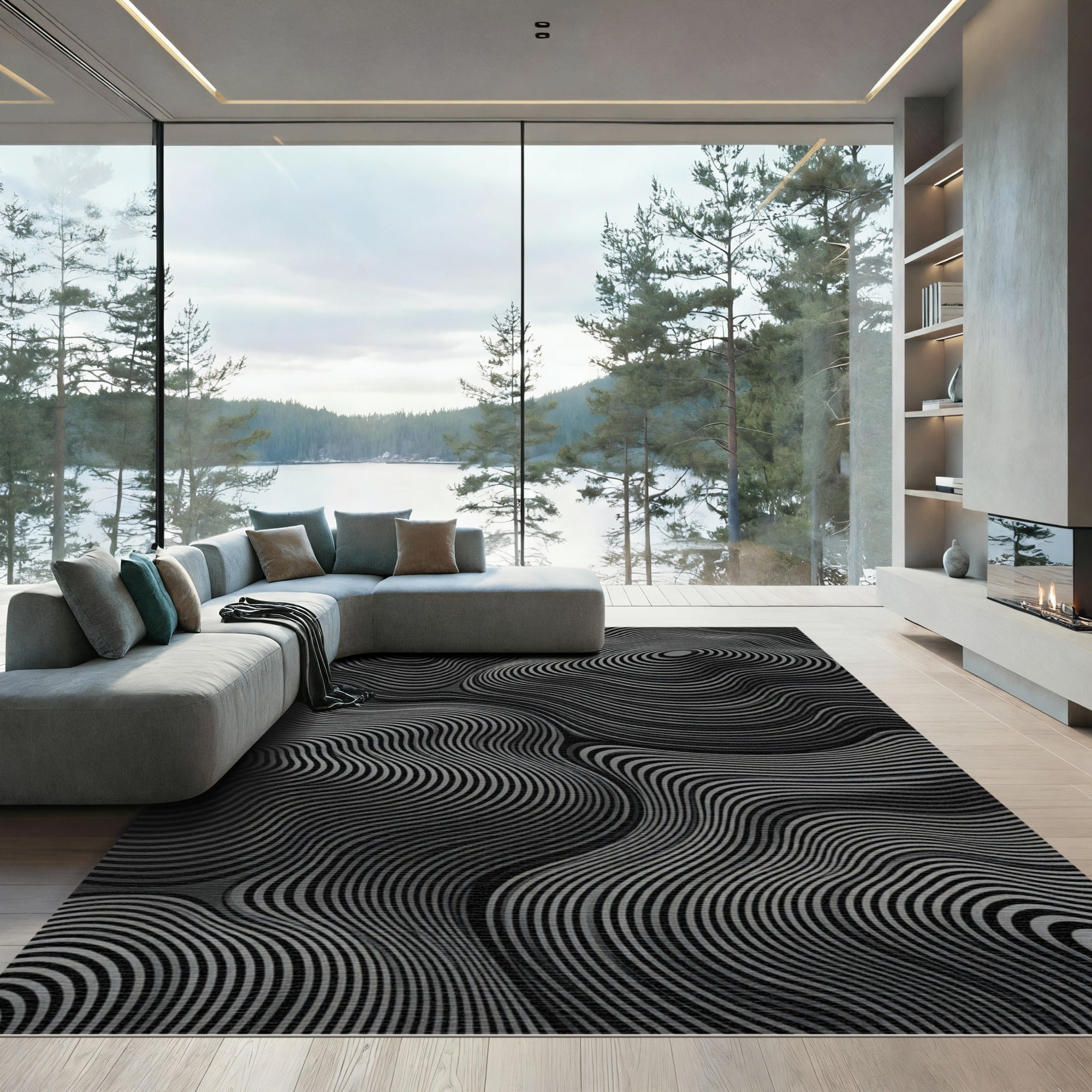 Monochromatic Wavy Contour Lines Rug
