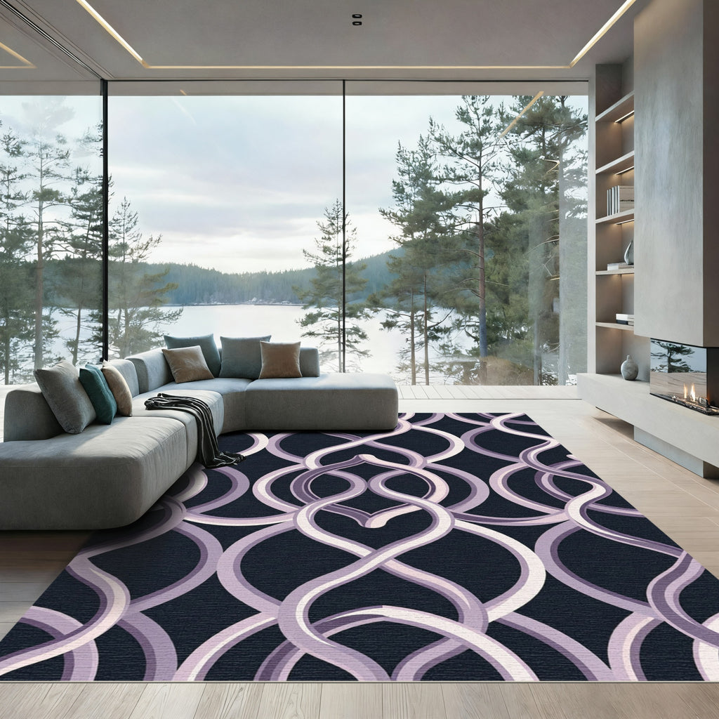 Sophisticated Lavender Interlocking Curve Geometric Rug