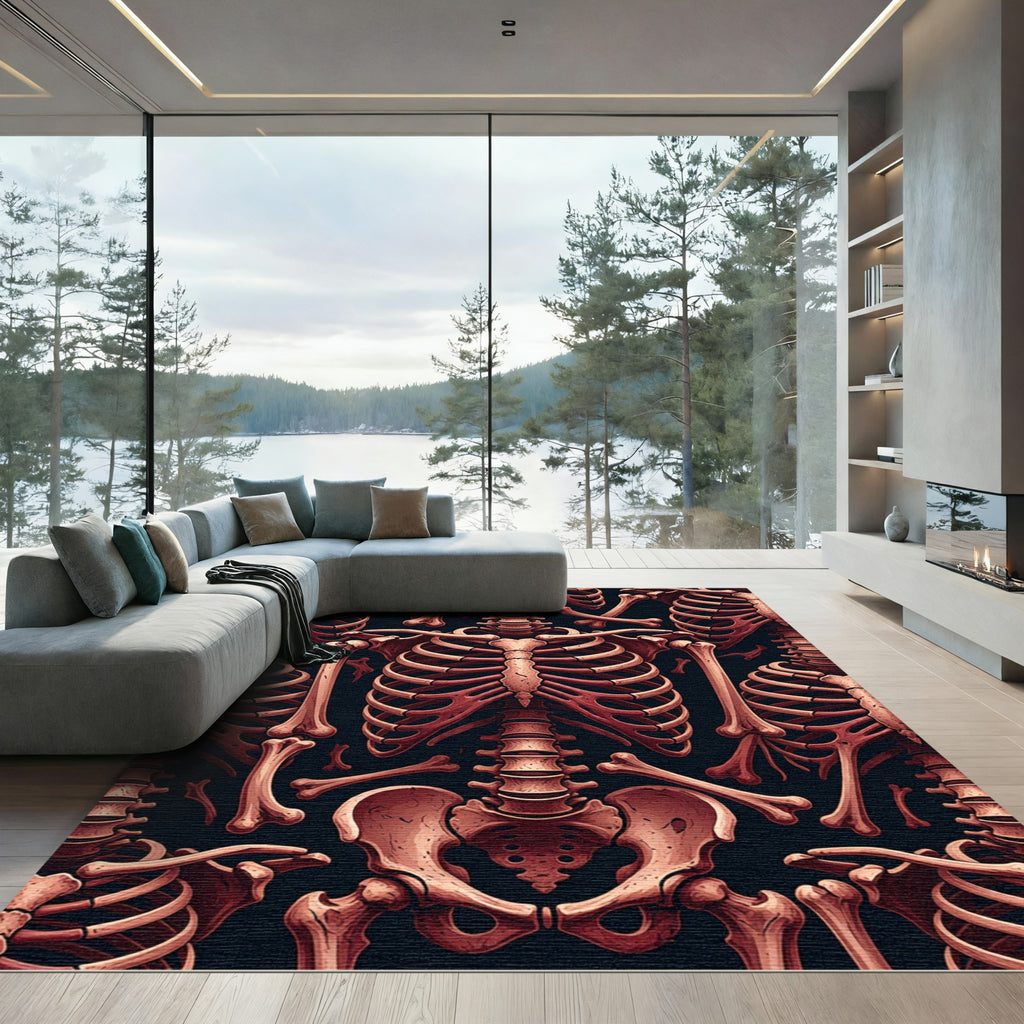 Gothic Crimson Anatomical Skeleton Bone Composition Rug