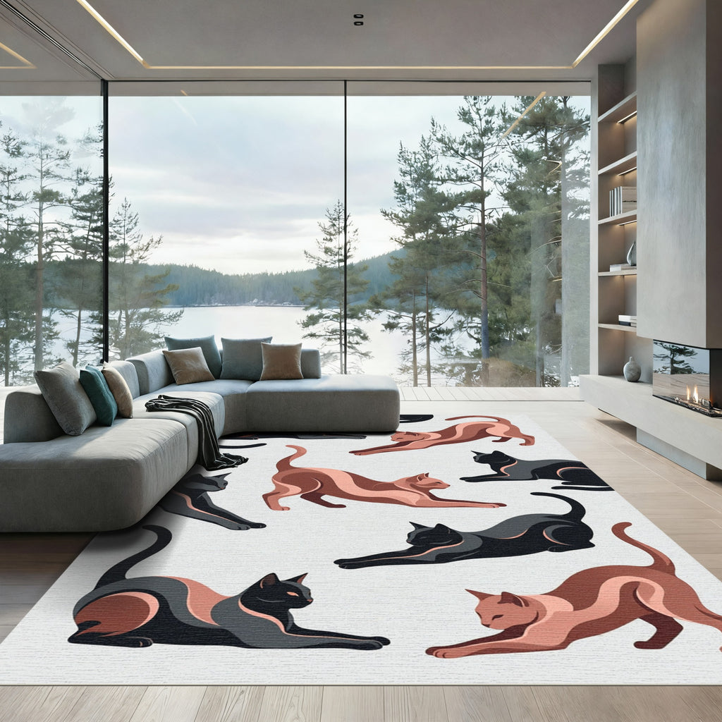 Abstract Minimalist Two Tone Cat Silhouette Rug