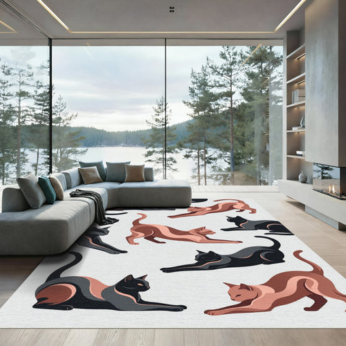Abstract Minimalist Two Tone Cat Silhouette Rug