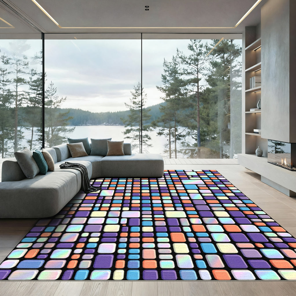 Iridescent Mosaic Tile Grid Artwork Rug