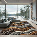 Earthy Brown Wavy Branch Composition Rug