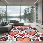 Red Scribbled Heart Valentine Pattern Rug