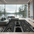 Ornate Black White Arches Foliage Rug