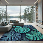 Lush Teal Tropical Monstera Foliage Rug
