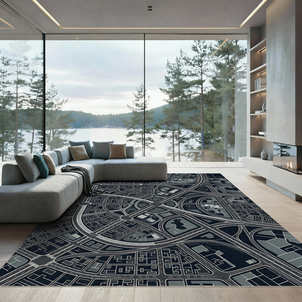 Cityscape Gray Highway Junction Rug