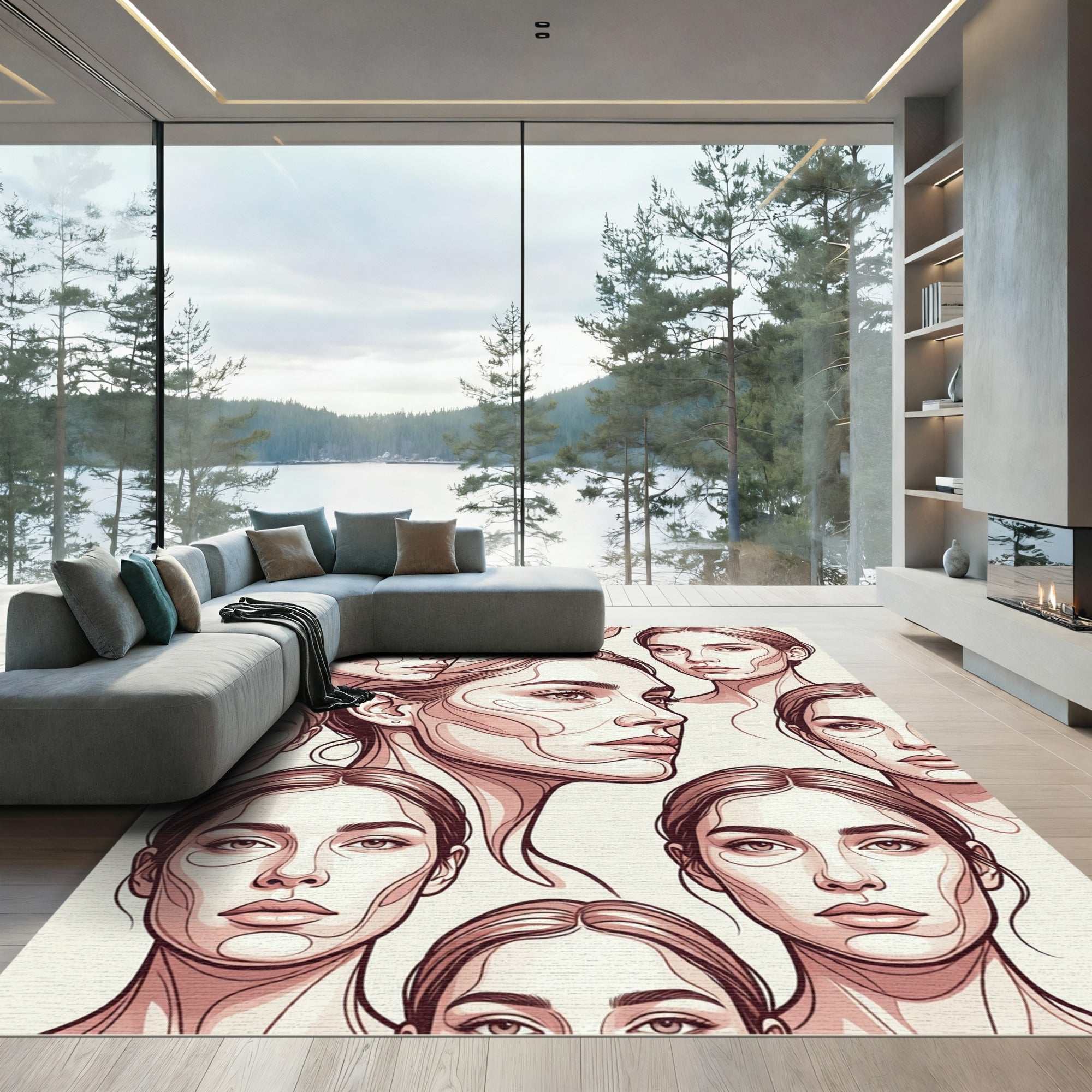 Feminine Portrait Sketch Collection Rug
