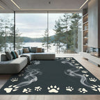 Smoky Charcoal Paw Footprint Border Rug