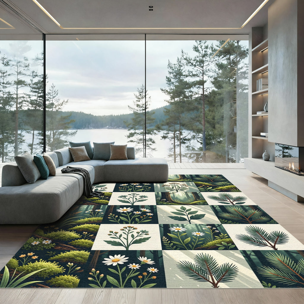 Botanical Forest Grid Green Meadow Rug