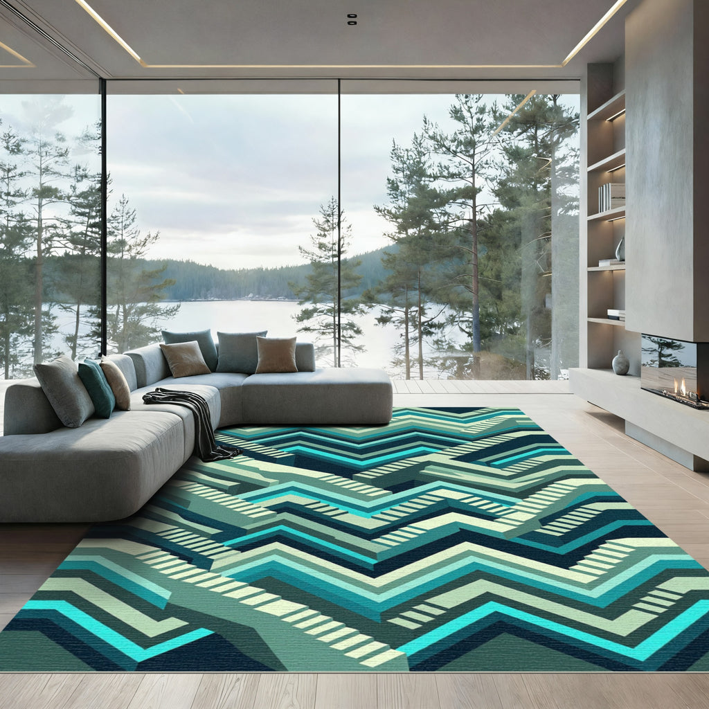 Cool Geometric Zigzag Steps Rug
