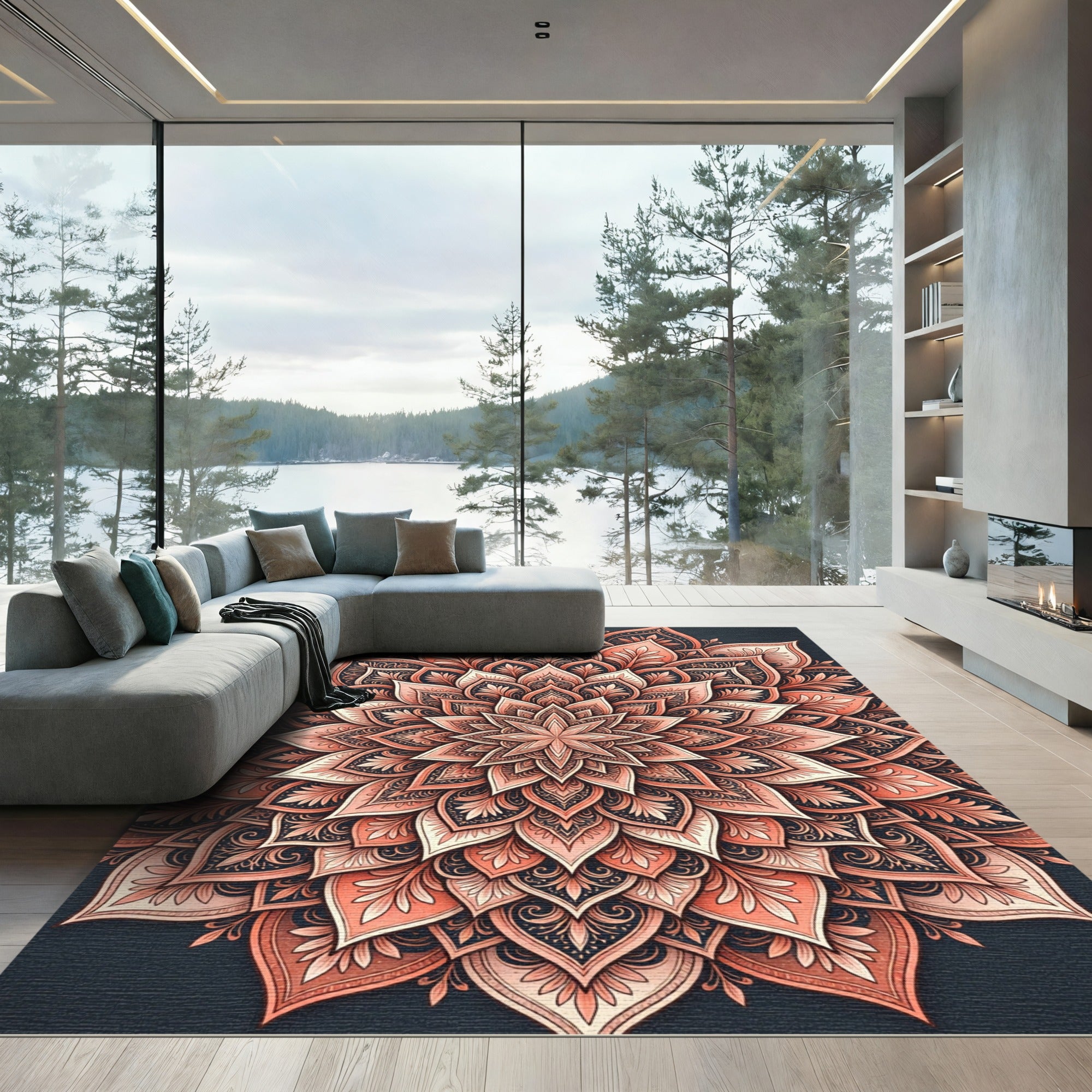 Blush Terracotta Floral Mandala Medallion Rug