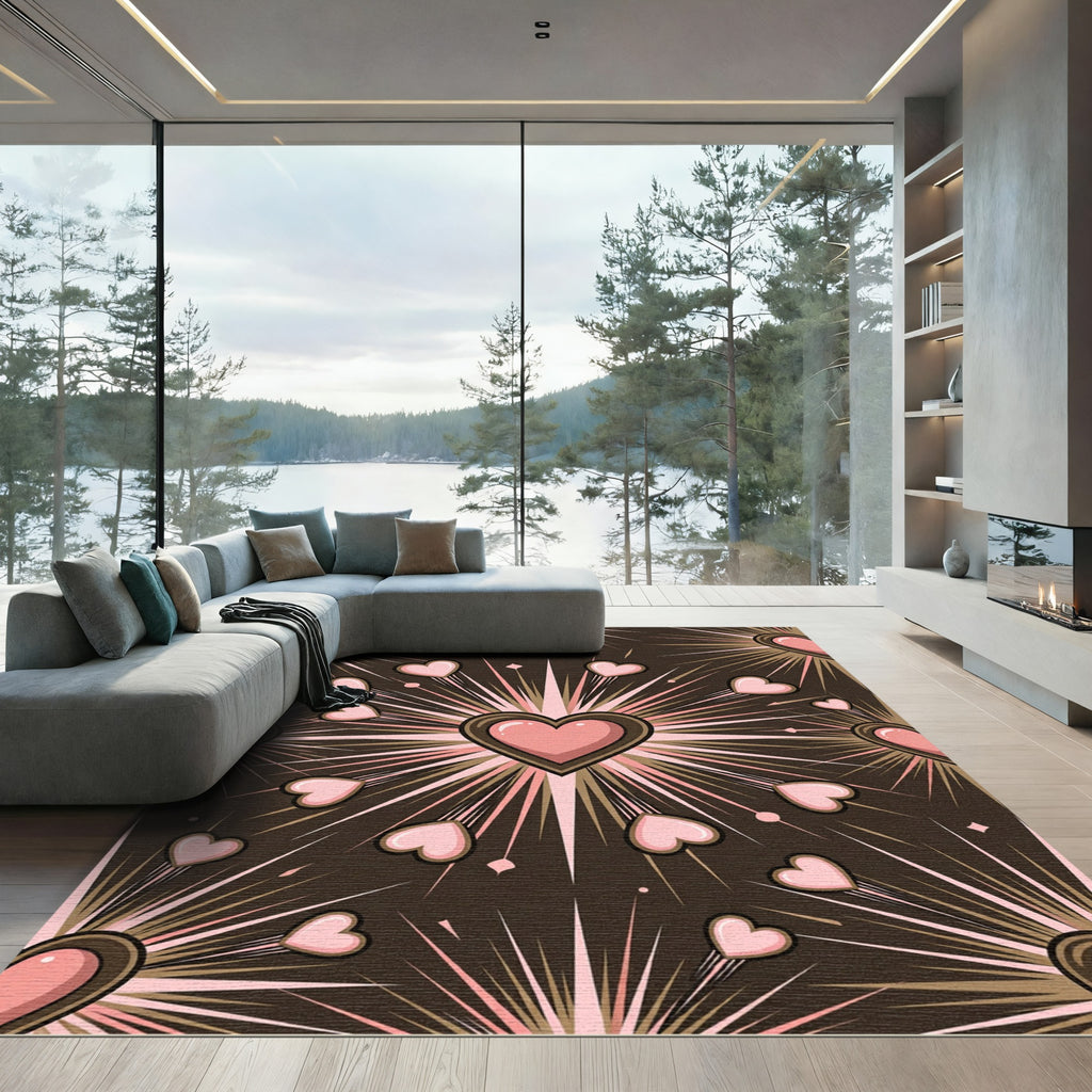 Pink Chocolate Hearts Burst Compositon Rug