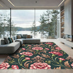 Elegant Pink Carnation Floral Damask Rug