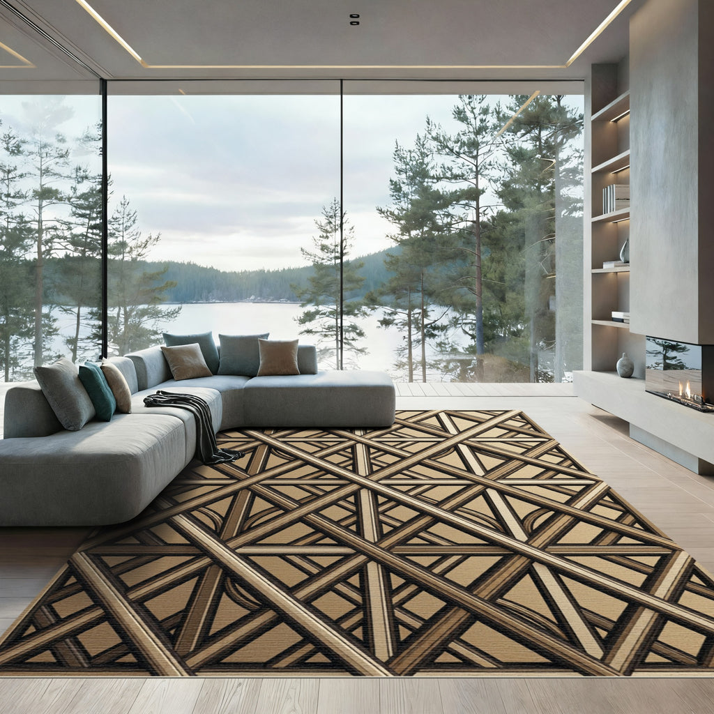 Art Deco Gold Geometric Lattice Rug