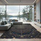 Antique Teal Gold Mandala Filigree Rug