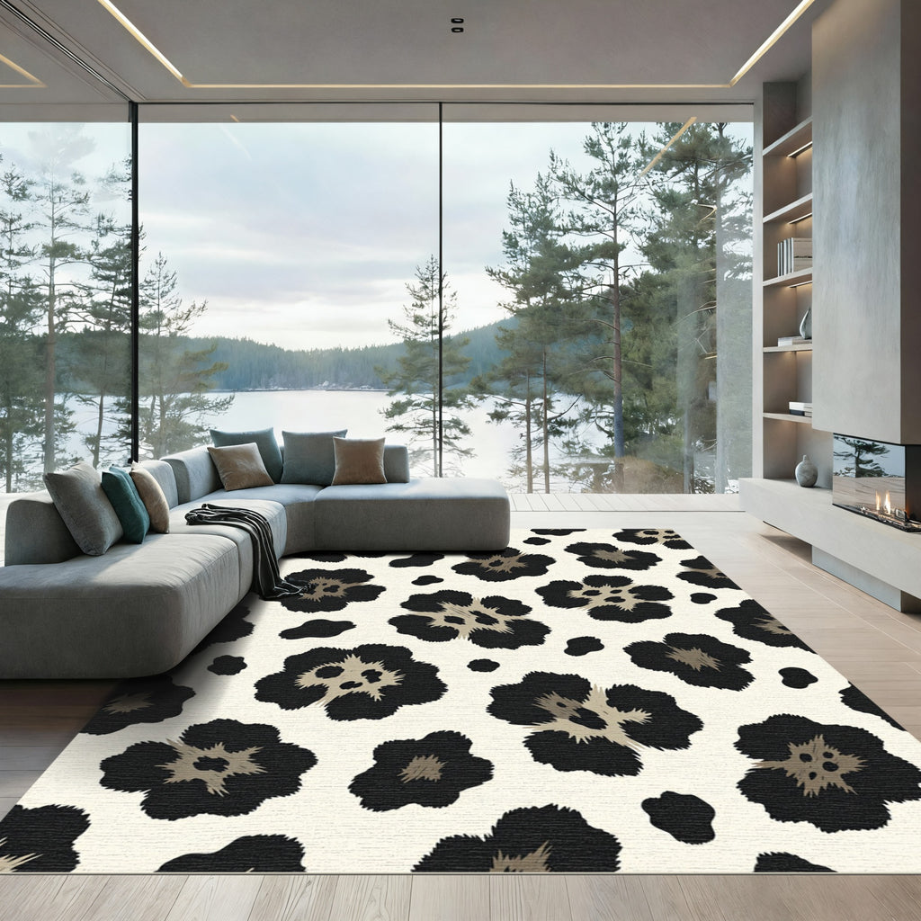 Fierce Black Spotted Floral Rug