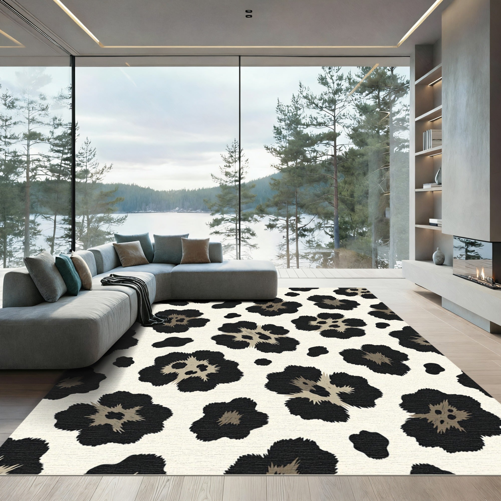 Fierce Black Spotted Floral Rug