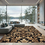 Golden Baroque Scroll Damask Black Rug