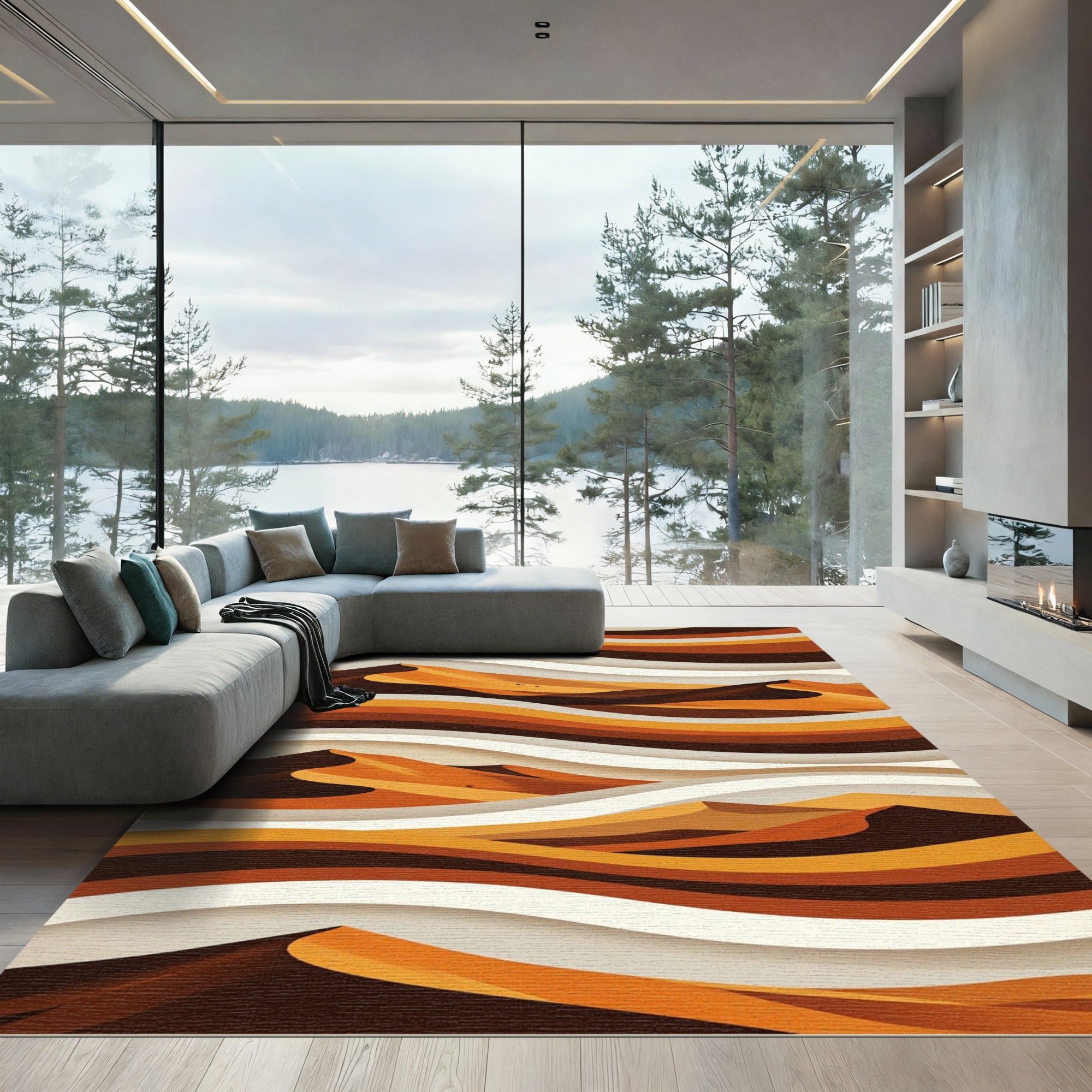 Abstract Earthy Tone Desert Wave Rug