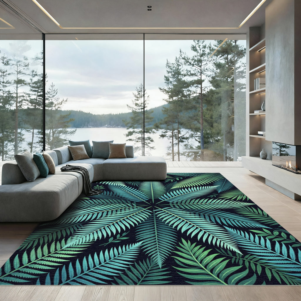 Emerald Teal Fern Frond Arrangement Rug