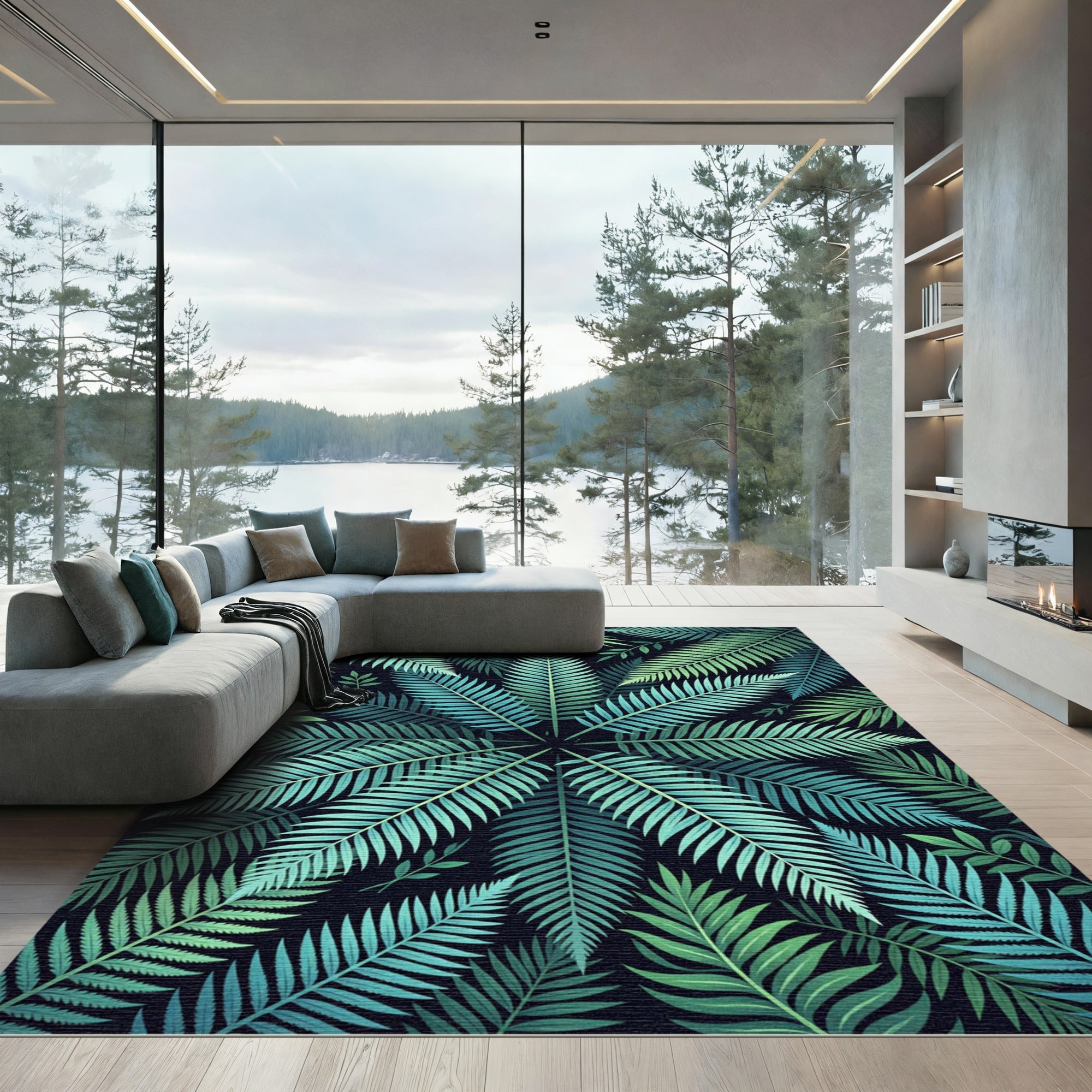Emerald Teal Fern Frond Arrangement Rug