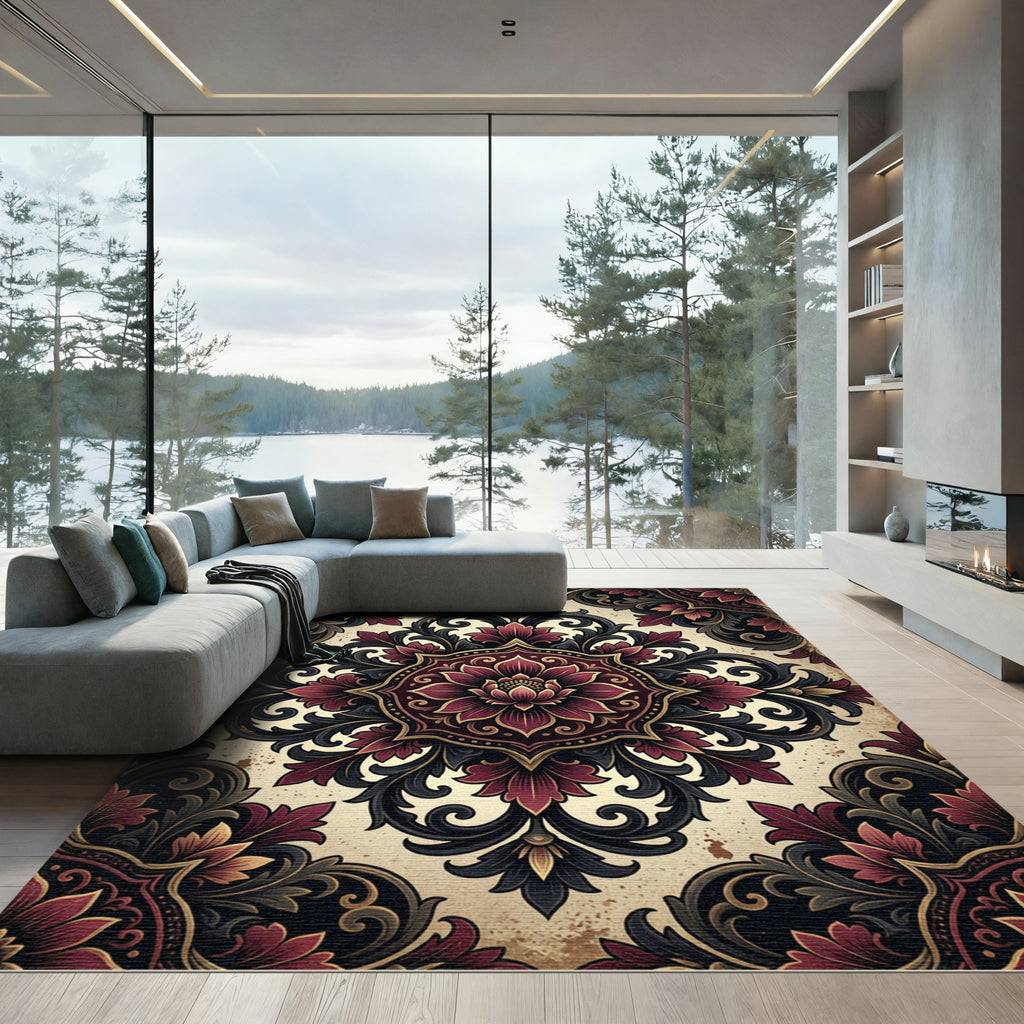 Gothic Velvet Crimson Floral Medallion Rug
