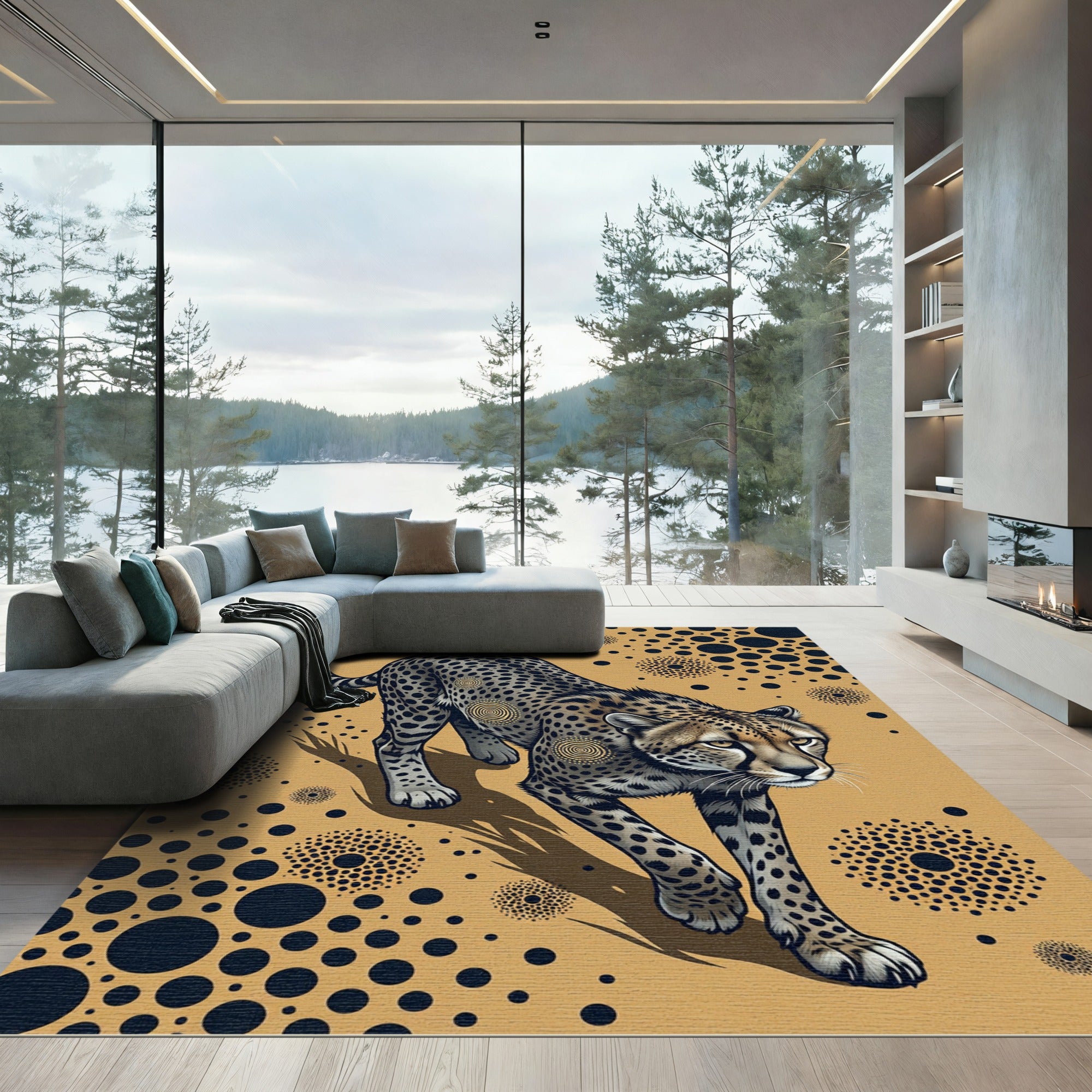 Golden Cheetah African Sunburst Rug