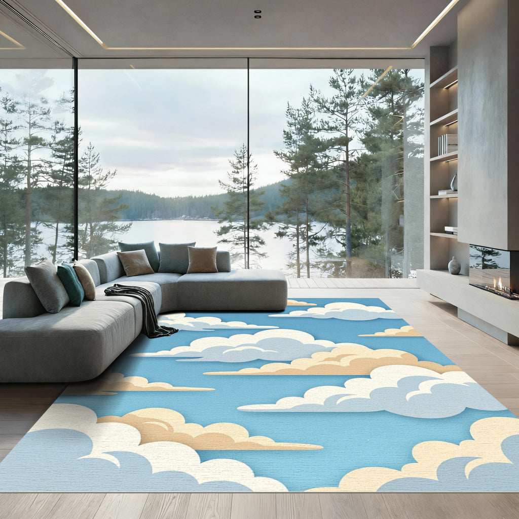 Dreamy Blue Sky Layered Cloud Rug