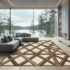 Modern Tan Wood Lattice Grid Rug