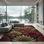 Golden Art Deco Fan Crimson Rug
