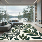 Deep Green Leafy Branch Arrangement Rug