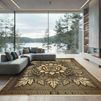 Golden Acanthus Leaf Medallion Gilded Rose Rug