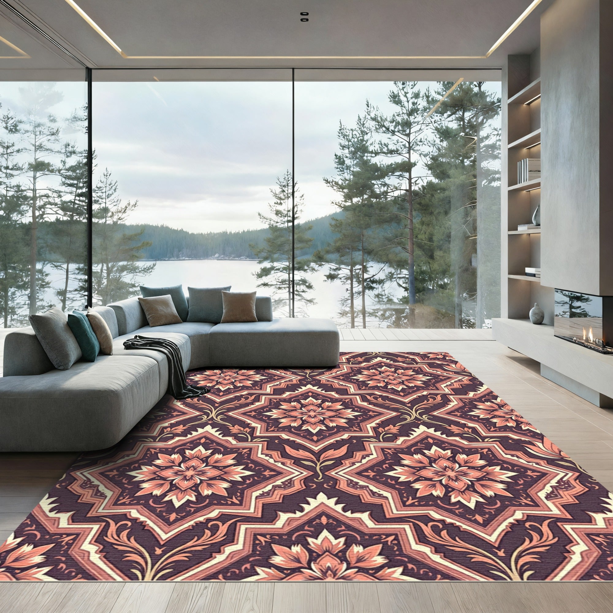 Rose Gold Floral Arabesque Medallion Rug