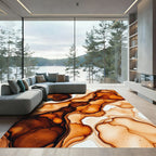 Fluid Umber Abstract Ink Swirl Rug