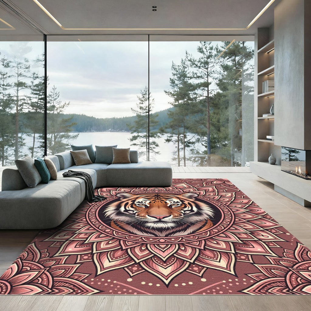 Earthy Rose Tiger Mandala Medallion Rug