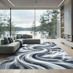Monochrome Abstract Whirlwind Swirl Rug