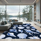 Deep Blue White Seashell Collection Rug