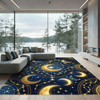 Golden Celestial Moon and Star Constellations Rug