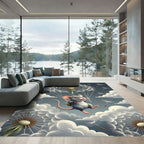 Whimsical Mouse And Dandelion Parachute Sky Rug