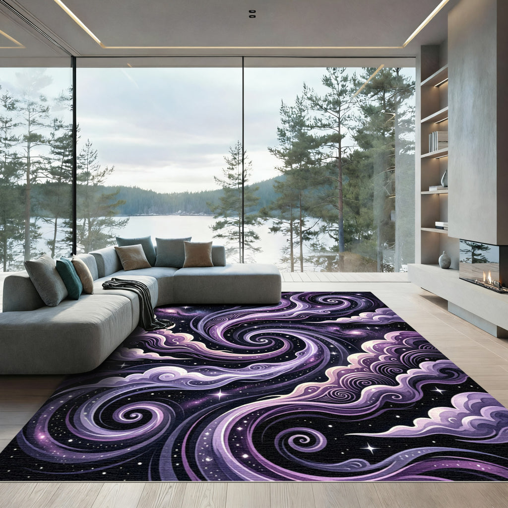 Cosmic Purple Swirl Celestial Galaxy Rug