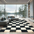 Distressed Black and White Checkered Tile Rug