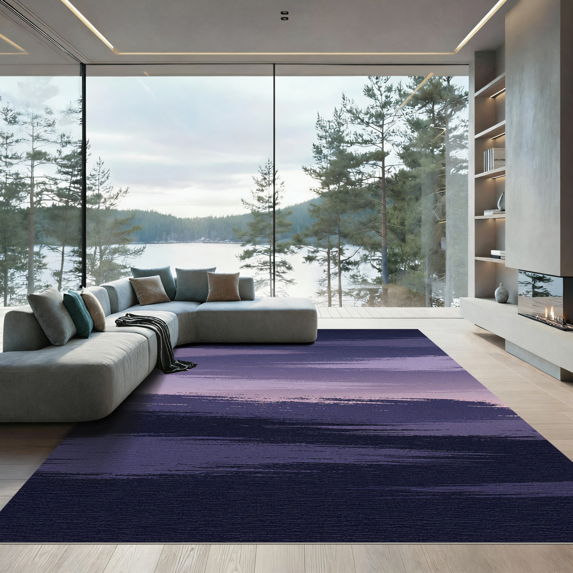 Minimalist Deep Violet Abstract Brushstroke Rug