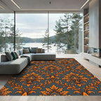Orange Damask Floral Gold Scroll Rug