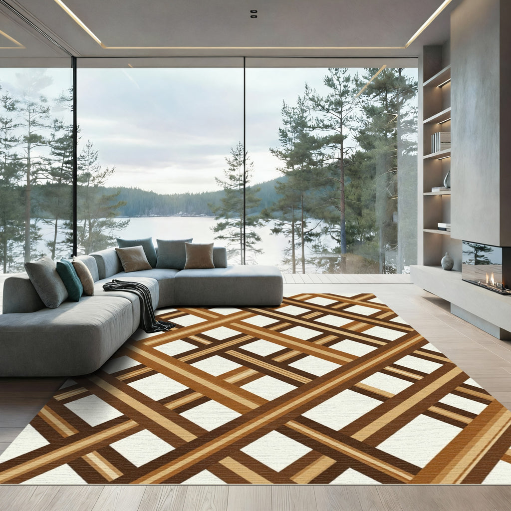 Brown Lattice Diagonal Bands Rug