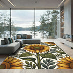 Golden Sunflower Floral Botanical Art Rug