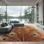 Elegant Golden Peacock Feather Luxury Art Rug