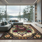 Victorian Crimson Floral Medallion Border Rug